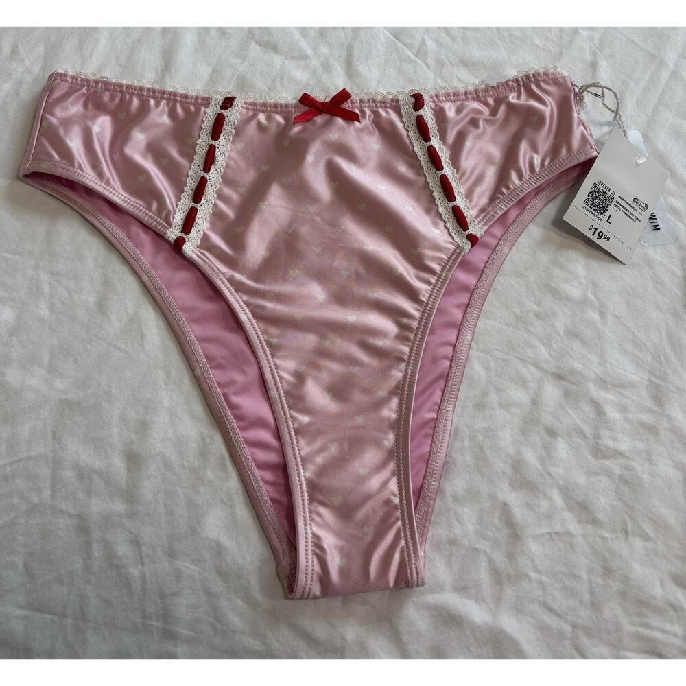 NWT Forever 21 Sz L Pink Red Bow Lace bikini bottoms Coquette Feminine Girlhood